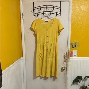 Sunny Yellow Button-Down Midi Dress
